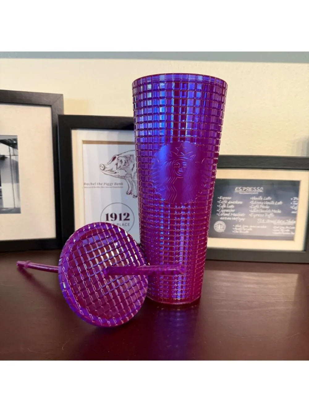 Starbucks Summer 2024 Iridescent Magenta Purple Grid 20oz Tumbler NWT